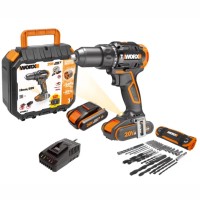 Taladro Percutor Brushless 20V 60 Nm WORX | WT350.1 | 2 baterías 2 Ah + 30 accesorios y maletín