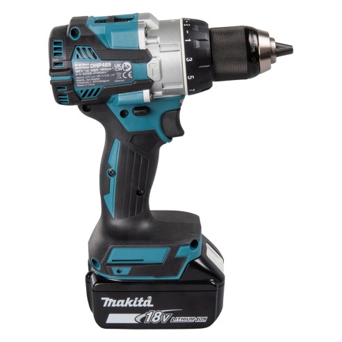 Perceuse Makita DHP489RTJ avec percussion - Moteurs sans balais - Avec deux batteries 18V 5.0Ah - Lumière LED