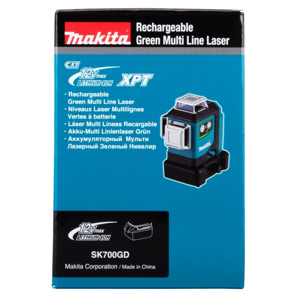 Niveau laser multiligne Makita SK700GD - Batterie 12V, laser vert, IP54, portée 35 m