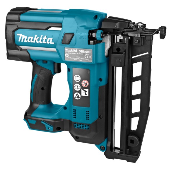 Cloueuse pneumatique Makita DBN600Z 18V - clous de 25-64mm, réglage de profondeur, lumière LED - Sans batterie ni chargeur ni Co