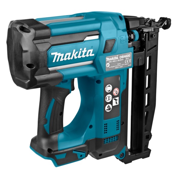 Cloueuse pneumatique Makita DBN600Z 18V - clous de 25-64mm, réglage de profondeur, lumière LED - Sans batterie ni chargeur ni Co