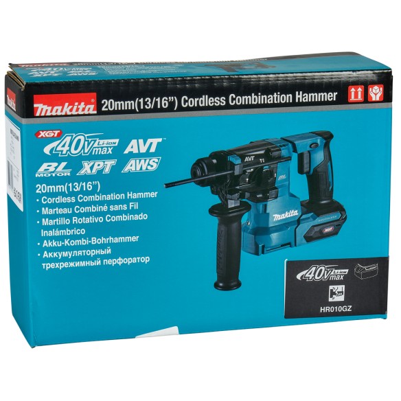 Marteau léger Makita HR010GZ SDS-PLUS 40V - 20 mm, 2,1 J, technologie XPT et AWS - Sans batterie ni chargeur ni Coffret