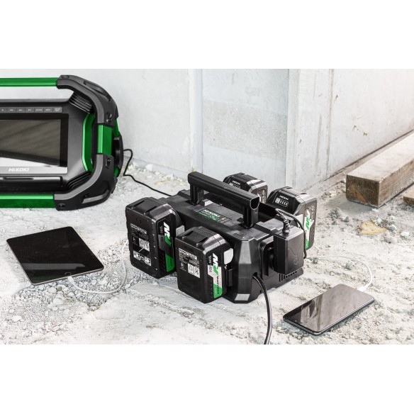 Chargeur multiple HiKOKI UC18YTSL - Charge jusqu'à 4 batteries - Mode Normal et Multicarga - Compatibilité Multivolt