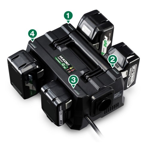 Chargeur multiple HiKOKI UC18YTSL - Charge jusqu'à 4 batteries - Mode Normal et Multicarga - Compatibilité Multivolt