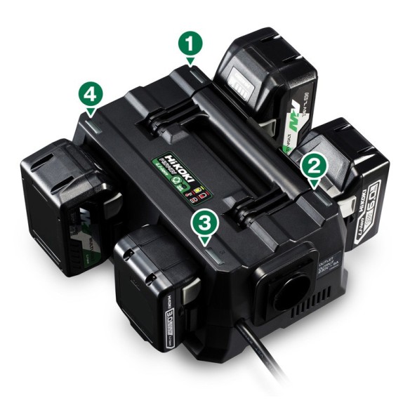 Chargeur multiple HiKOKI UC18YTSL - Charge jusqu'à 4 batteries - Mode Normal et Multicarga - Compatibilité Multivolt