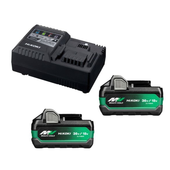 Chargeur rapide Hikoki UC18YSL3WHZ avec 2 batteries MultiVolt type A - 18V 5.0Ah / 36V 2.5Ah