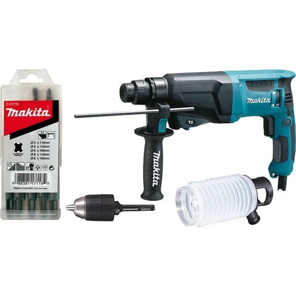 Marteau léger Makita HR2300X9 - 720 W - SDS-PLUS - Inclut un adaptateur de mandrin 13 mm et des forets SDS-PLUS