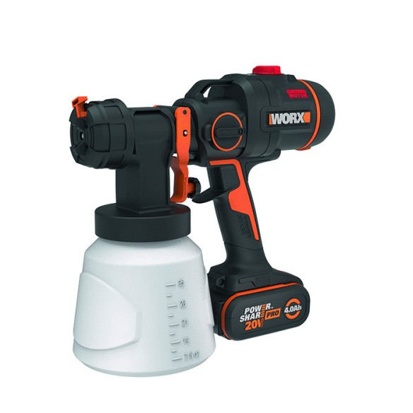 WORX WX020 Nitro - Système de pulvérisation de peinture avec batterie (20 V, moteur puissant sans balais, 3 pulvérisateurs et 4 