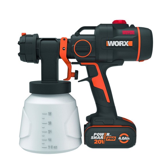WORX WX020 Nitro - Système de pulvérisation de peinture avec batterie (20 V, moteur puissant sans balais, 3 pulvérisateurs et 4 