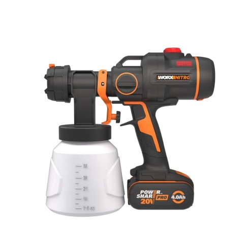 WORX WX020 Nitro - Système de pulvérisation de peinture avec batterie (20 V, moteur puissant sans balais, 3 pulvérisateurs et 4 