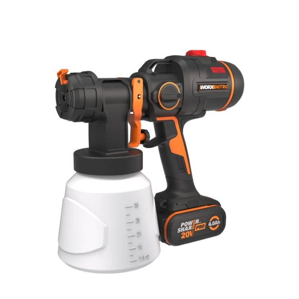 WORX WX020 Nitro - Système de pulvérisation de peinture avec batterie (20 V, moteur puissant sans balais, 3 pulvérisateurs et 4 