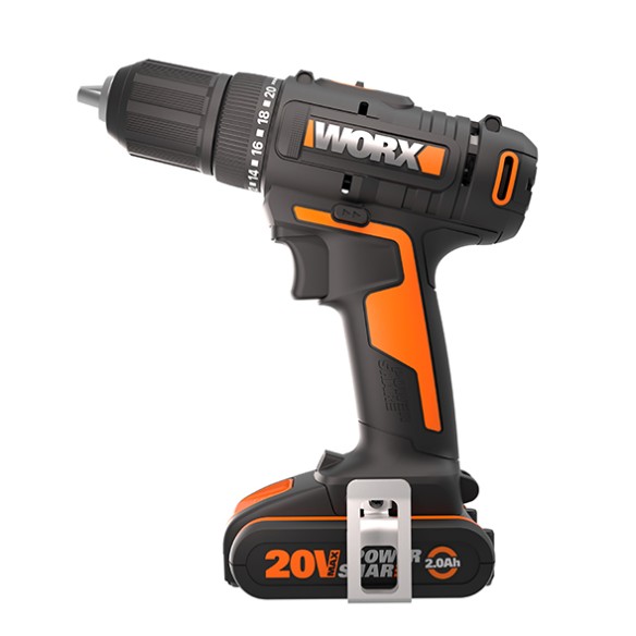 Perceuse Visseuse 20V Max. Worx | PowerShare | WX108 léger | 2 batteries 2Ah, chargeur et Coffret | Mandrin 13mm, 45Nm | Lumière