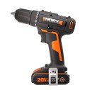 Perceuse Visseuse 20V Max. Worx | PowerShare | WX108 léger | 2 batteries 2Ah, chargeur et Coffret | Mandrin 13mm, 45Nm | Lumière