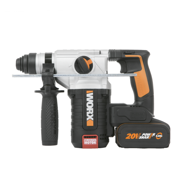 Marteau combiné SDS-PLUS sans-fil WORX WX380 - 2,2J - Brushless - 20V - Comprend 2 batteries 4Ah, chargeur et Coffret
