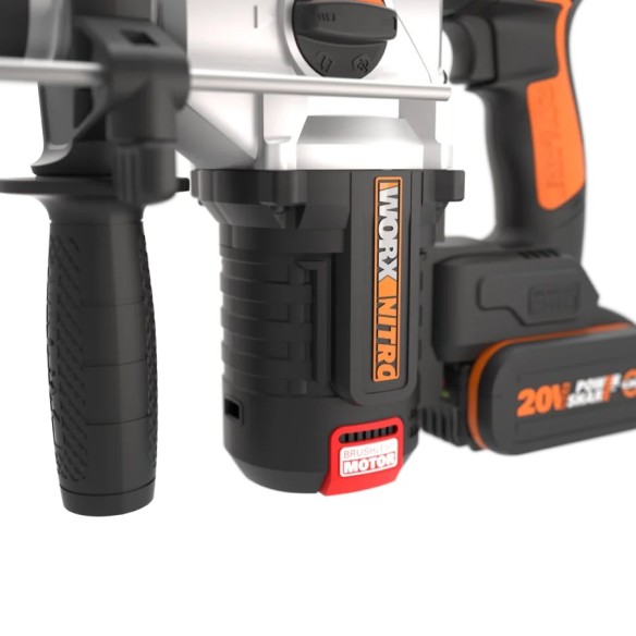 Marteau combiné SDS-PLUS sans-fil WORX WX380 - 2,2J - Brushless - 20V - Comprend 2 batteries 4Ah, chargeur et Coffret