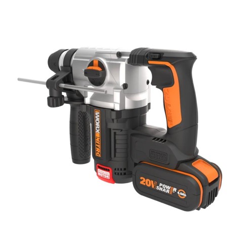 Marteau combiné SDS-PLUS sans-fil WORX WX380 - 2,2J - Brushless - 20V - Comprend 2 batteries 4Ah, chargeur et Coffret