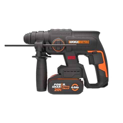 Marteau combiné SDS-PLUS sans fil WORX WX381 - 2J - Brushless - 20V - Comprend 1 batterie 4Ah, chargeur et Coffret