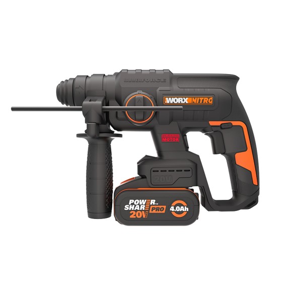 Marteau combiné SDS-PLUS sans fil WORX WX381 - 2J - Brushless - 20V - Comprend 1 batterie 4Ah, chargeur et Coffret