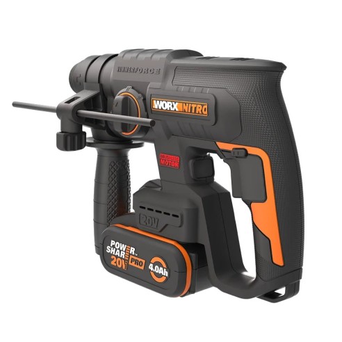 Marteau combiné SDS-PLUS sans fil WORX WX381 - 2J - Brushless - 20V - Comprend 1 batterie 4Ah, chargeur et Coffret