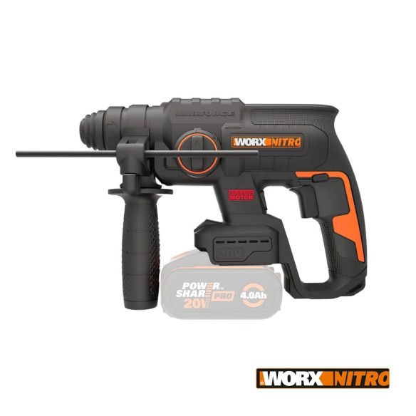 Marteau combiné SDS-PLUS à batterie WORX WX381 - 2J - sans balais - 20V - Sans batteries, chargeur ni Coffret