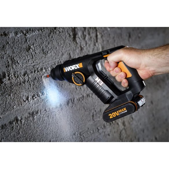 Marteau, Perceuse et Visseuse à Batterie Worx H3 - WX394.6 - 1,5J - 20V - Inclut 2 Batteries 2Ah, Chargeur et Coffret