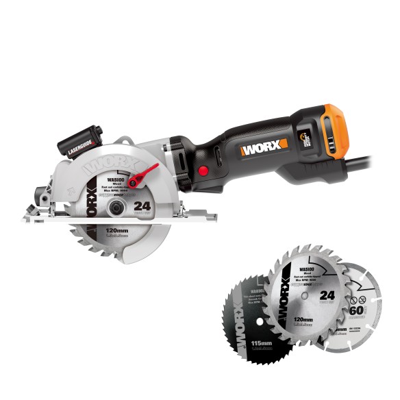 Scie circulaire WorxSaw XL 46mm, 800W Worx | WX437 | Guide laser, système d'aspiration intégré, réglage de profondeur rapide,