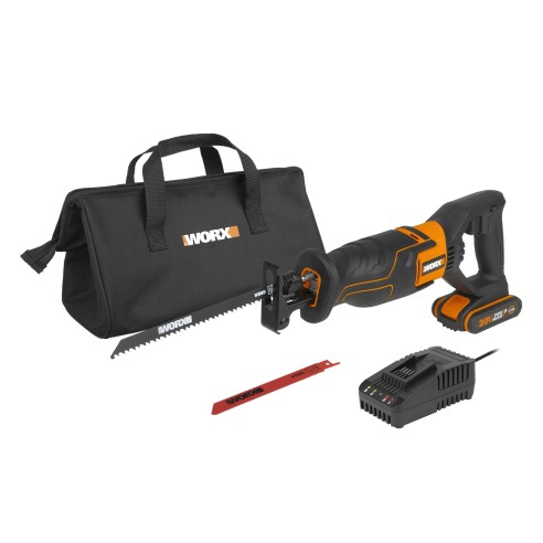 WORX WX500 Scie sabre 20V PowerShare, Batterie 2Ah, Contrôle de vitesse variable, Changement de lames sans outils, Pat