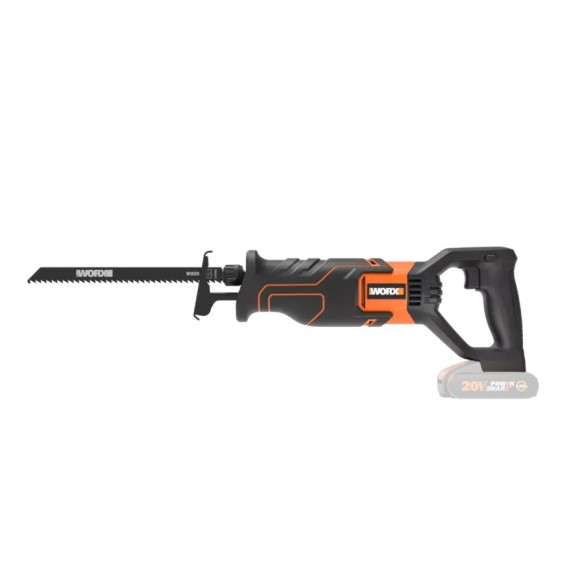 WORX WX500.9 Scie sabre 20V PowerShare, Sans batterie ni chargeur, Contrôle de vitesse variable, Changement de lames sans outil.