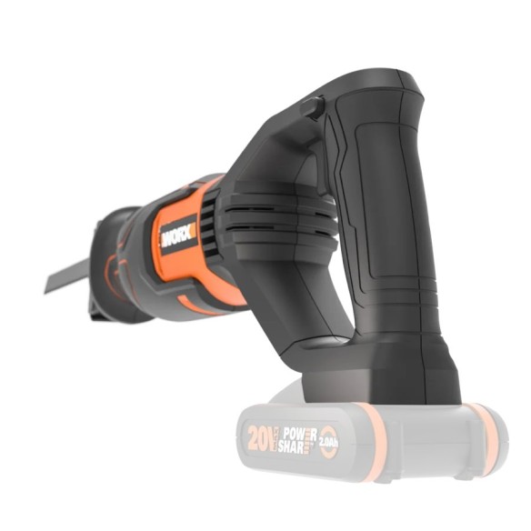 WORX WX500.9 Scie sabre 20V PowerShare, Sans batterie ni chargeur, Contrôle de vitesse variable, Changement de lames sans outil.
