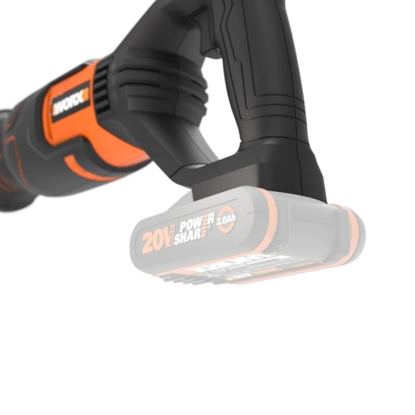 WORX WX500.9 Scie sabre 20V PowerShare, Sans batterie ni chargeur, Contrôle de vitesse variable, Changement de lames sans outil.