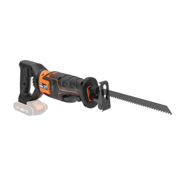 WORX WX500.9 Scie sabre 20V PowerShare, Sans batterie ni chargeur, Contrôle de vitesse variable, Changement de lames sans outil.