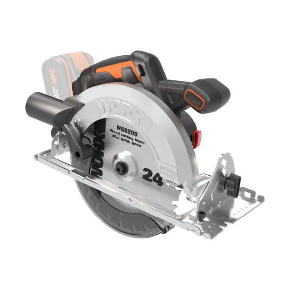 Scie circulaire Brushless 20V Worx | PowerShare | WX520.9 - Sans batterie, ni chargeur | Moteur sans balais, coupe en biseau, ba