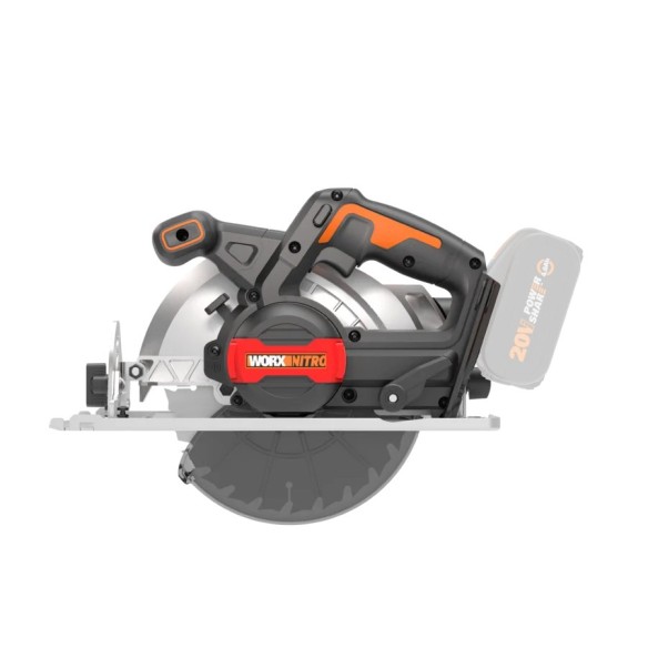 Scie circulaire Brushless 20V Worx | PowerShare | WX520.9 - Sans batterie, ni chargeur | Moteur sans balais, coupe en biseau, ba