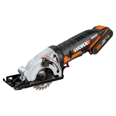 Scie circulaire 85 mm WorxSaw 20V Worx | PowerShare | WX527 - 1 batterie 2Ah | 2500 rpm, maniement à une main, profondeur de cou