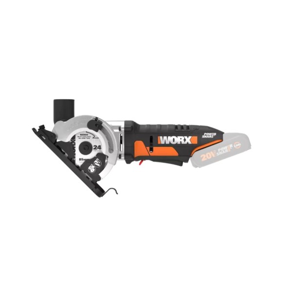 Scie circulaire 85 mm WorxSaw 20V Worx | PowerShare | WX527.9 - Sans batterie, ni chargeur | 2500 rpm, maniement à une main, pro