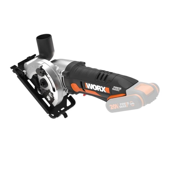 Scie circulaire 85 mm WorxSaw 20V Worx | PowerShare | WX527.9 - Sans batterie, ni chargeur | 2500 rpm, maniement à une main, pro