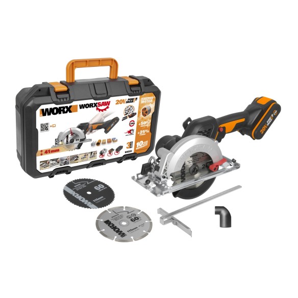 Scie circulaire Brushless Worxsaw XL 20V Worx | PowerShare | WX531 - 1 batterie 2Ah | Moteur sans balais, design de corps fin