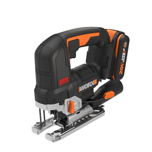 Scie sauteuse 20V Worx | Power Share | WX542  Puissant moteur sans balais | 1 batterie de 2Ah, chargeur et Coffret | 3 positions