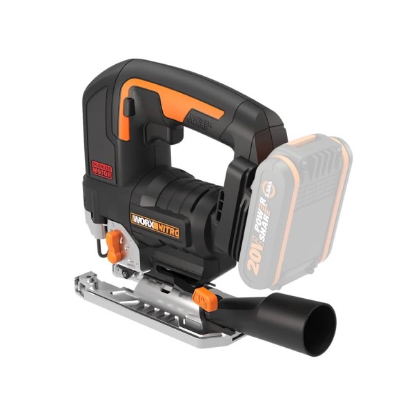 Scie sauteuse 20V Worx | Power Share | WX542.9 Moteur puissant sans balais | 3 positions, pendulation et tube d'aspiration | si