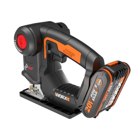 WORX WX550 Scie sabre et scie sauteuse 2 en 1 20V PowerShare, Batterie 2Ah, Changement de lame sans outils, Vitesse variable,