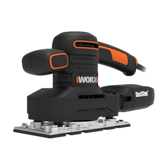 Ponceuse orbitale 250W Worx | WX 641 | Système de fixation de papier abrasif par pince, base en aluminium, design ergonomique