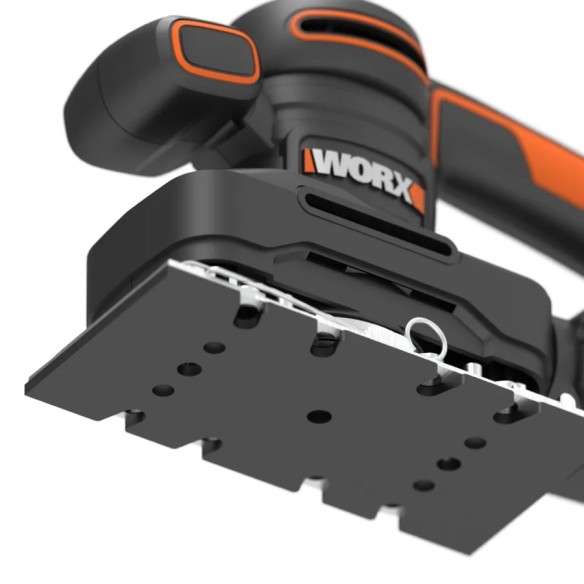 Ponceuse orbitale 250W Worx | WX 641 | Système de fixation de papier abrasif par pince, base en aluminium, design ergonomique