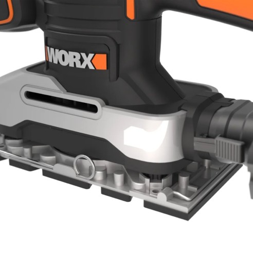 Ponceuse orbitale cyclonique 270W Worx | WX 642.1 | Facile décharge de poussière, base en aluminium, système de fixation avec pi