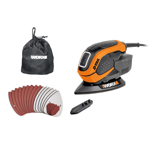 Meuleuse delta 65W Worx | WX 648.2 | Microfiltre DustStop | Système de fixation par velcro | Design ergonomique, compact et lége