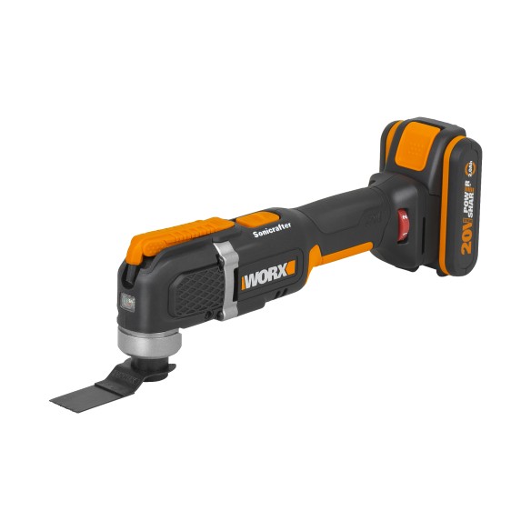 Outil oscillant Sonicrafter 20V Max. Worx | PowerShare | WX 696 | Comprend 1 batterie 2 Ah avec indicateur, chargeur et Coffret 