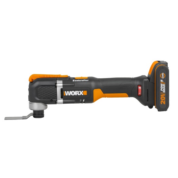 Outil oscillant Sonicrafter 20V Max. Worx | PowerShare | WX 696 | Comprend 1 batterie 2 Ah avec indicateur, chargeur et Coffret 