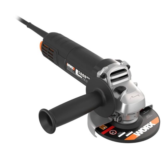 Meuleuse 125mm 800W | Worx | WX713 | Balais auto-déconnectants, grilles amovibles, verrouillage de broche