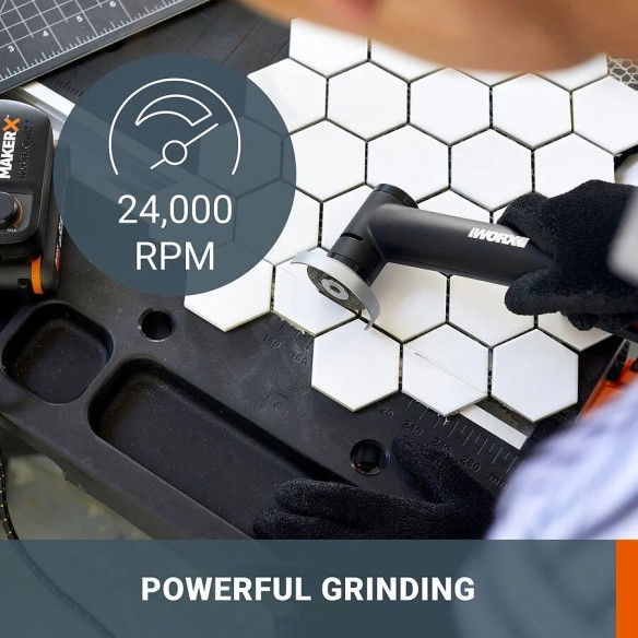 Mini meuleuse MakerX 20V Worx | PowerShare | WX741.9 - Sans batterie, ni chargeur, ni HUB | Moteur sans balais, design micro-erg