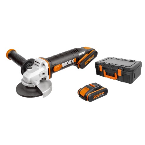 Meuleuse angulaire sans-fil Worx WX800 - 115mm - PowerShare 20V Max. - Inclut 2 batteries 2Ah, chargeur et Coffret