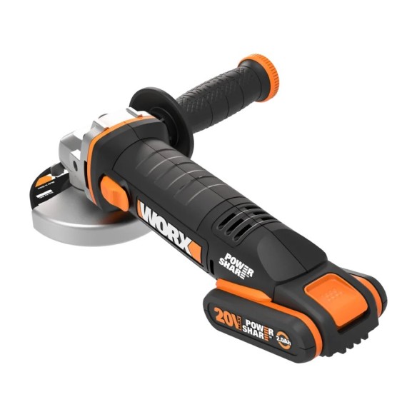 Meuleuse angulaire sans-fil Worx WX800 - 115mm - PowerShare 20V Max. - Inclut 2 batteries 2Ah, chargeur et Coffret